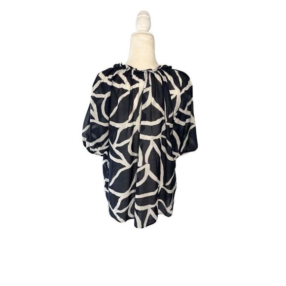 Ann Taylor navy and white leaf pattern light cotton blouse - LP - Picture 7 of 8